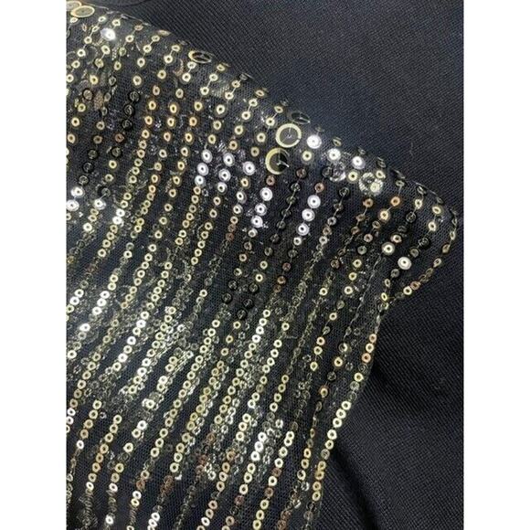 Catherine Malandrino Black Pullover Knit Sweater Blouse Sequin Sheer Sleeves L - Picture 3 of 7